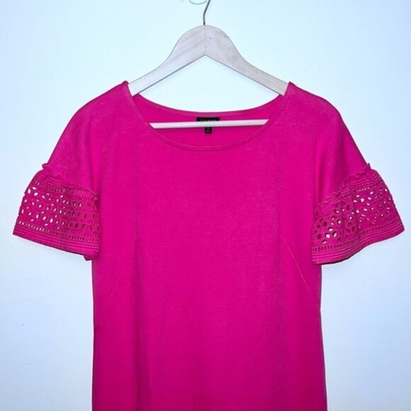 Talbots Pink Short Sleeve Lace / Eyelet Interlock Shift Mini Dress Size M Medium - Picture 4 of 9